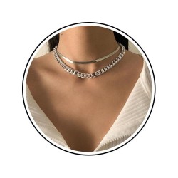 Gold Choker Necklace Dainty Cuban Link Necklace Simple Flat Snake Chain Necklace Layered Herringbone Necklace Hip Hop Jewelry...